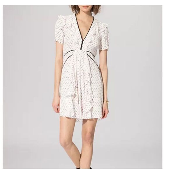 Maje White Princess  Ruffle Front Mini Dress | Size M - Picture 1 of 14